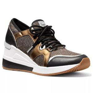 Michael Kors Liv Bronze Glitter Trainer Wedges Sneakers Shoes Flats 7.5, 8, 10